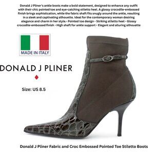 Donald J Pliner Fabric and Croc Embossed Pointed Toe Stiletto Boots: Size 8.5 M